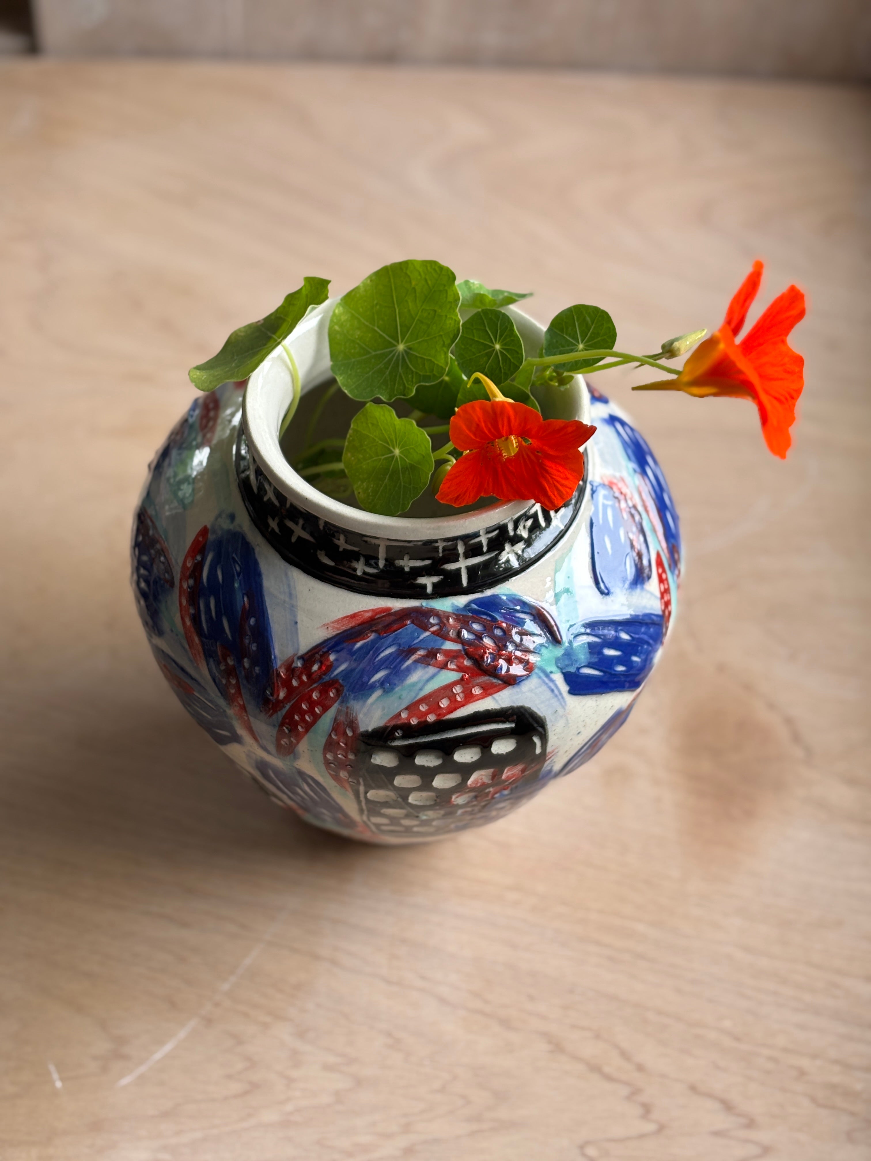 City Scene New Years Eve Vase